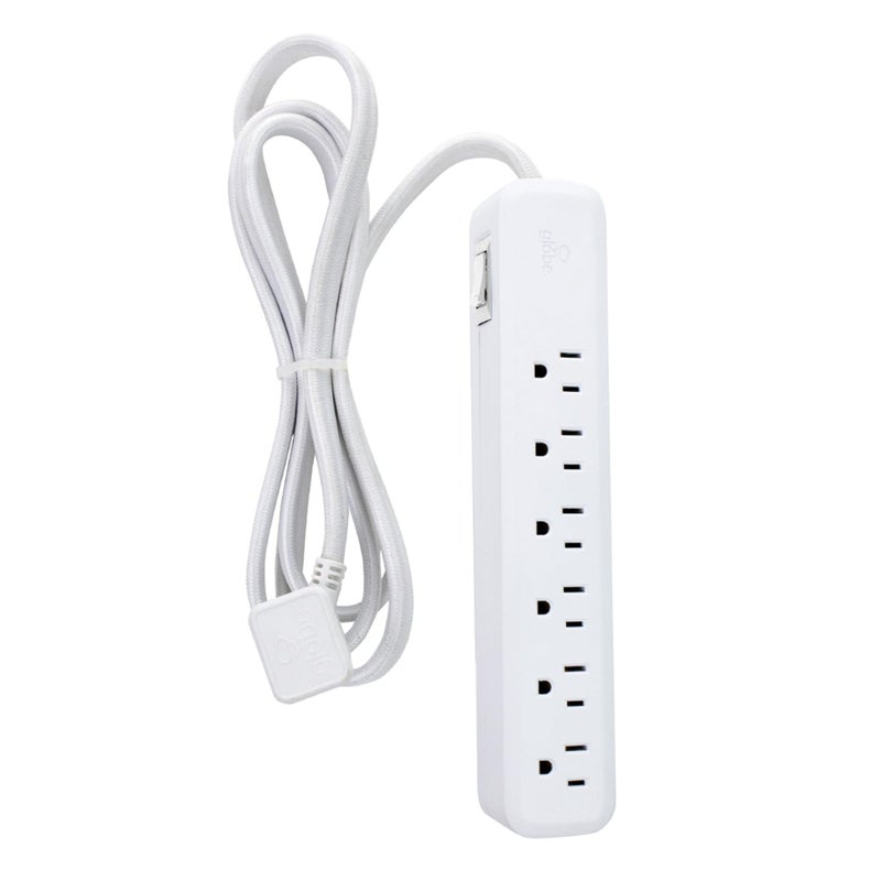 Globe Electric Designer Series 6ft 6-Outlet Power Strip, Circuit Breaker Switch, Right Angle Space Saving Plug, White Finish,78356 - Image 1
